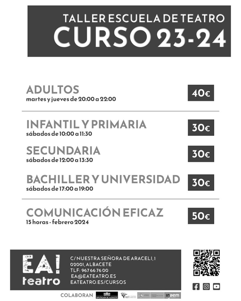 Taller Escuela de Teatro Cursos 23-24 - Infantil y primaria, secundaria y bachiller y adultos.